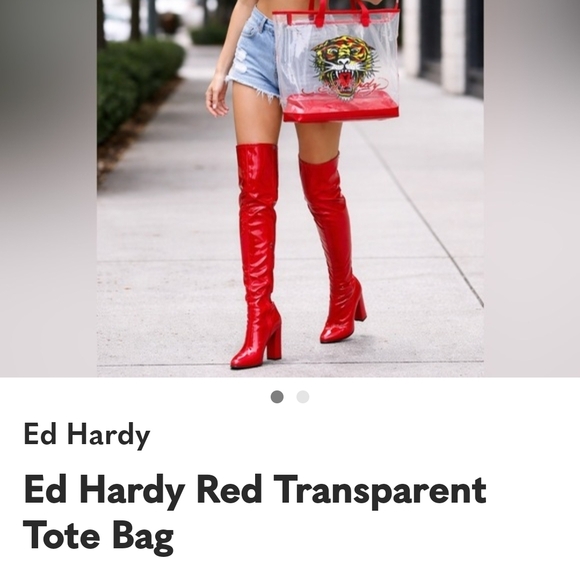 Ed Hardy Red and Clear Tote Bag - Picture 2 of 2